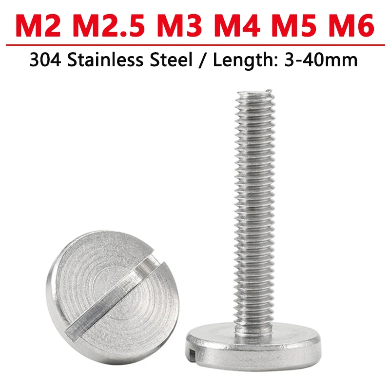 

M2 M2.5 M3 M4 M5 M6 304 Stainless Steel One-Word Slotted Flat Head Screw Large Round Disk Bolt THumb Screw Length 3-40mm