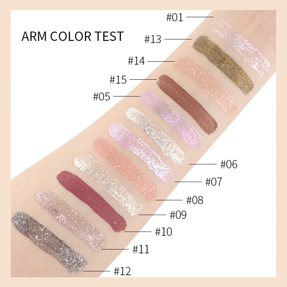 ฉลากส่วนตัว 12 สี Shimmer Liquid Eyeshadow Highlighter โลโก้ที่กําหนดเอง Brightening Pearlescent Matte Shades แต่งหน้าขายส่ง