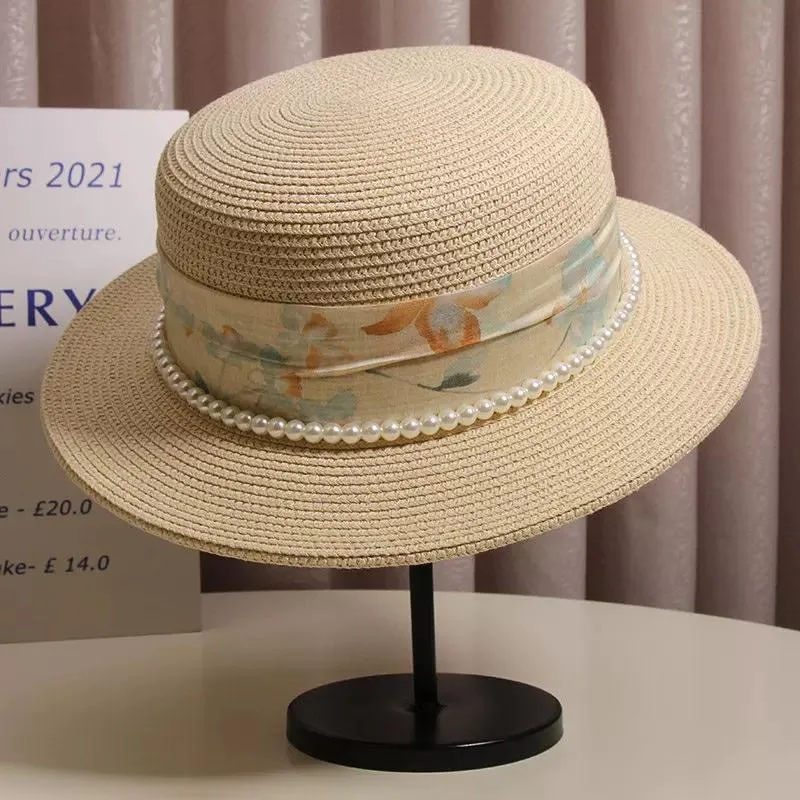 French Flat-top Straw Hat Women's 2026 New Webbing Holiday Wind Shading UV-proof Beach Hat Light Luxury and High-end Sense