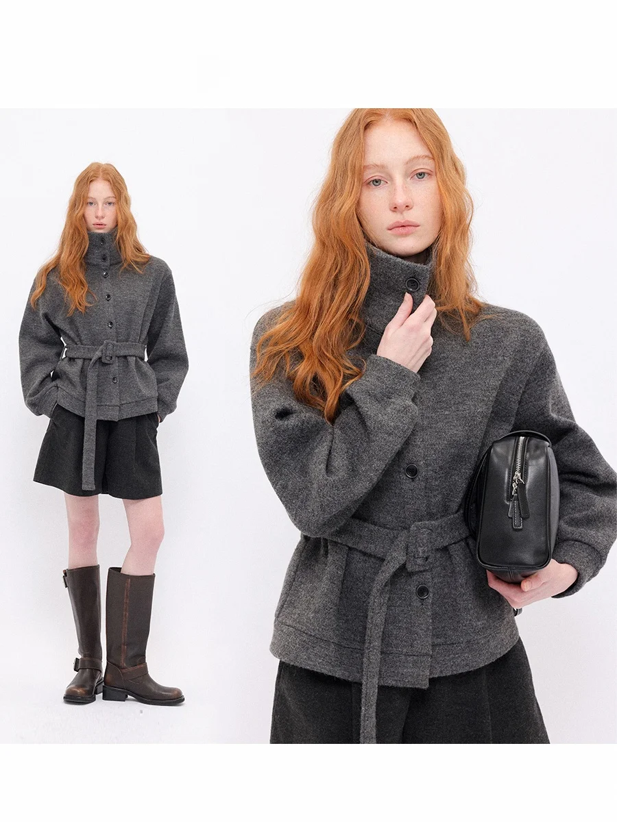 

CHACHA Vintage Warm High Collar Belted Women's Jaet Winter Fce Lined Loose Lazy Sle Outerwear Ladies Casual Coat