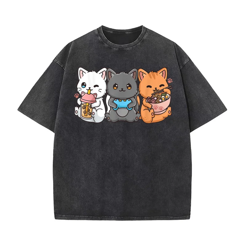 

Anime Boba Tea Bubble Tea Gaming Gamer Ramen Cat Pure Cotton T-shirt For Man Oversized Art Graphic Clothing Printed