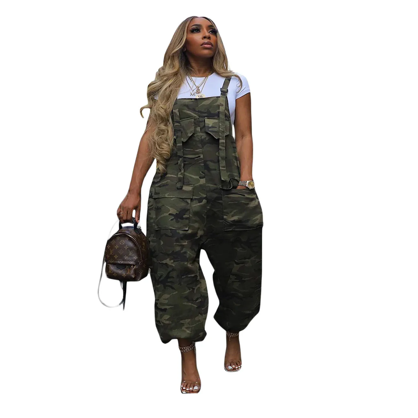 

Casual women's clothing, source Loose camouflage tooling jumpsuit one piece overalls