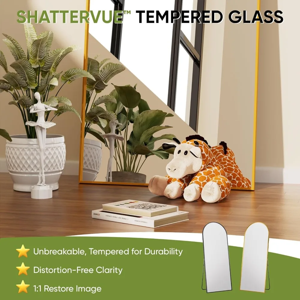 Arched Style Full-Length Standing Mirror with Stand, 68x26 Inches, Ideal for Bedroom, Living Room, Gym, Dorm - Shatter-Resistant