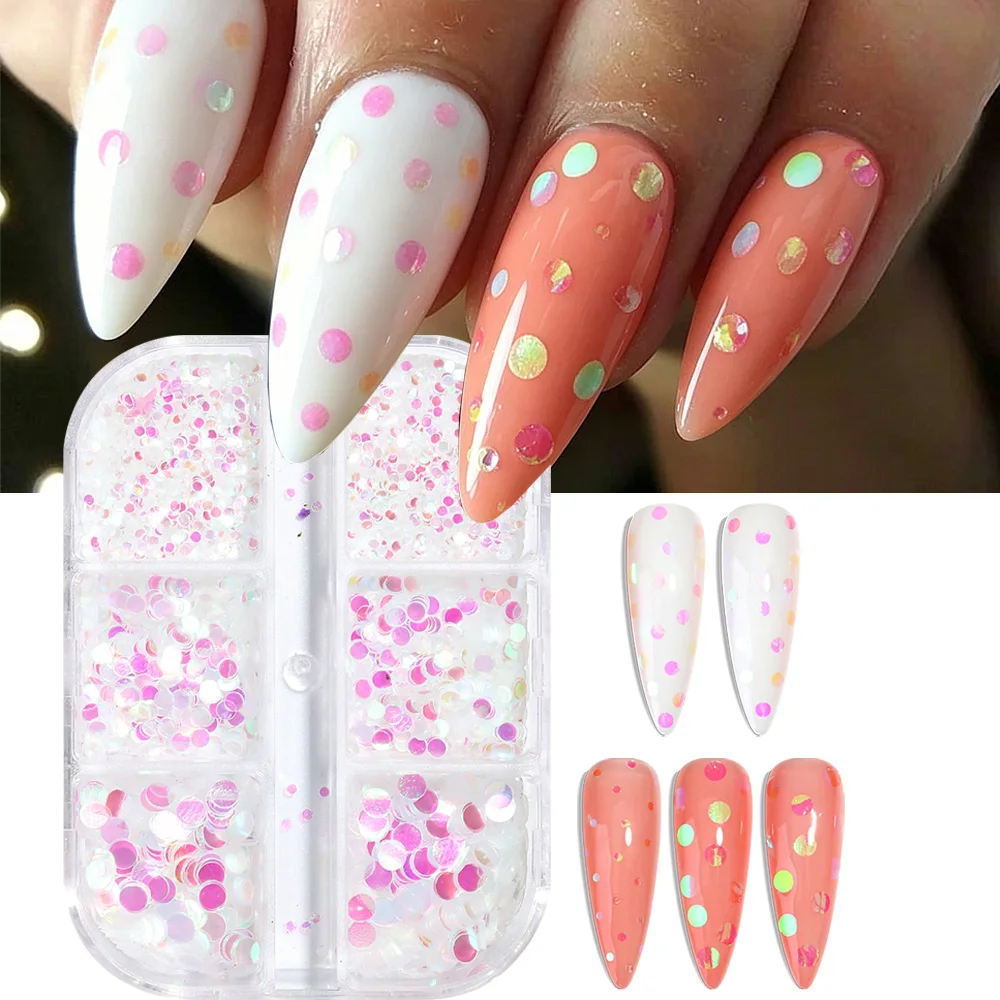 Mini Circular Nail Glitter Sequin 3D Sparkling Polka Dot Flakes Nail Design Round Sequins for Ice Flower Nail Art Decorations