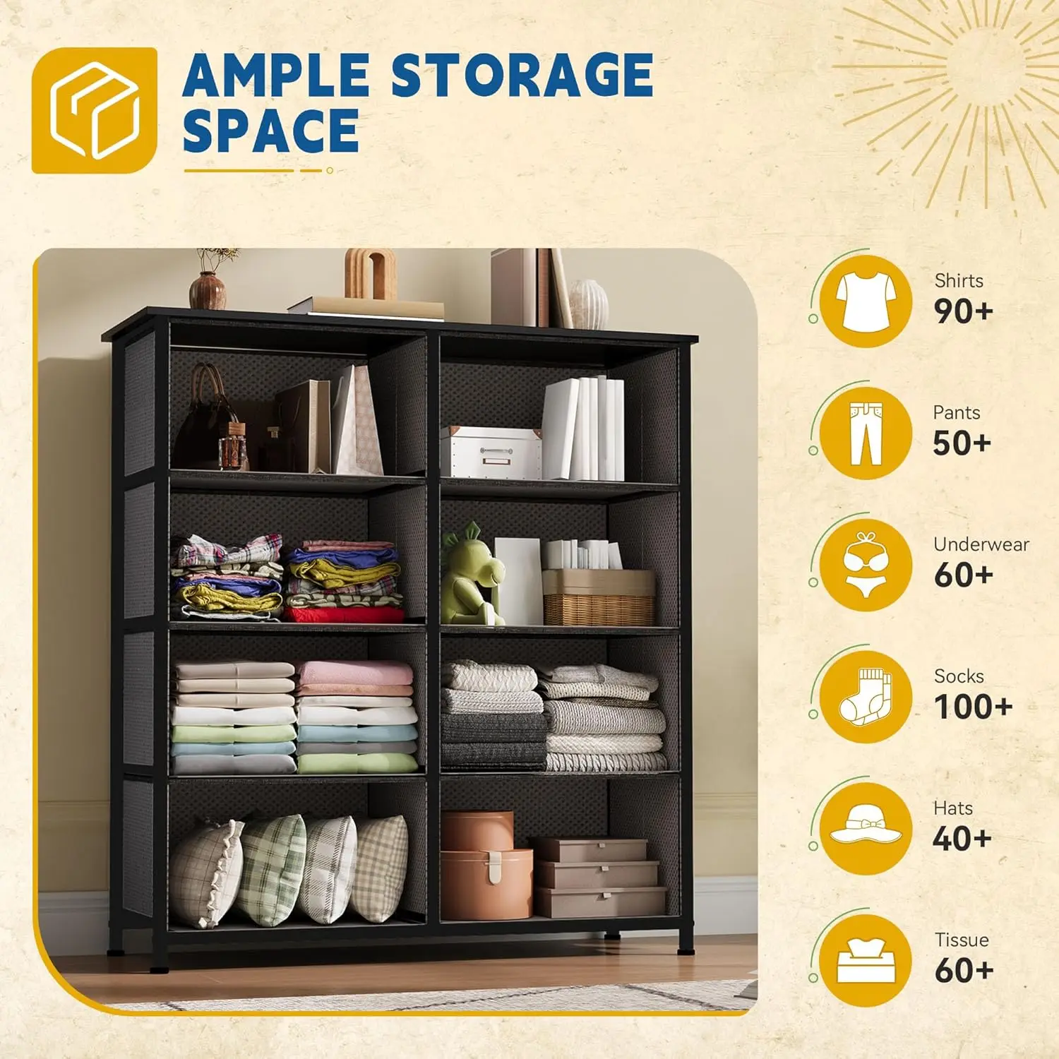 8-Drawer Fabric Dresser for Bedroom, Living Room, or Closet Storage image 5