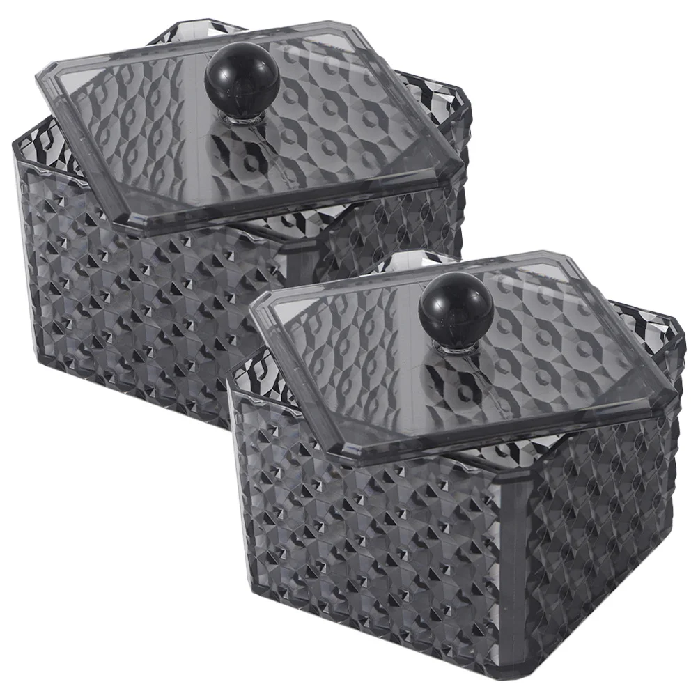 

2Pcs Makeup Storage Container Acrylic Cotton Swab Holder Large Capacity Vanity Organizer for Desktop Bathroom Desk Organizer Box