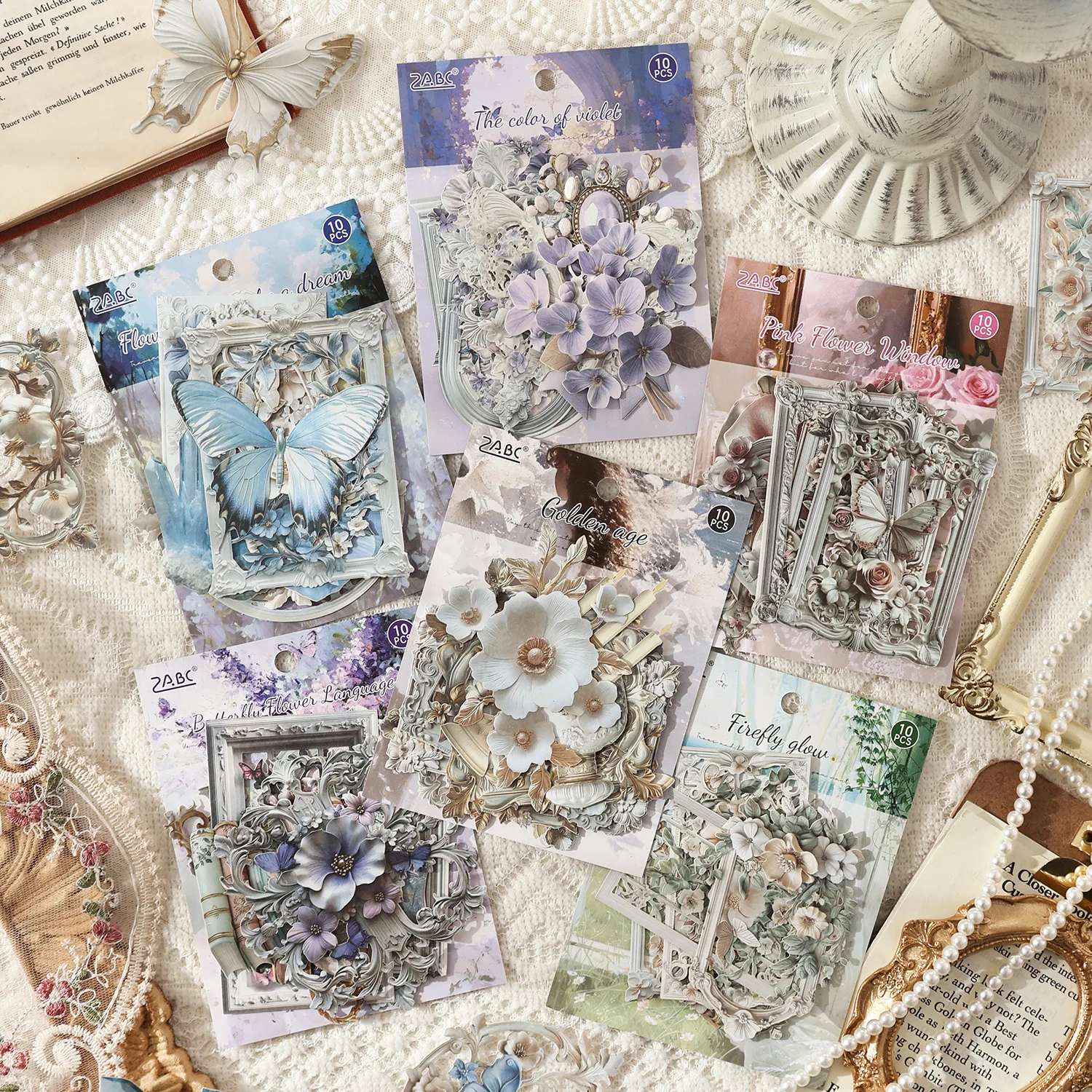 10 sheets Delicate Hollow Craft Stickers, Elegant Cutout Journal Collage Supplies for Handmade Scrapbooking & Notebook