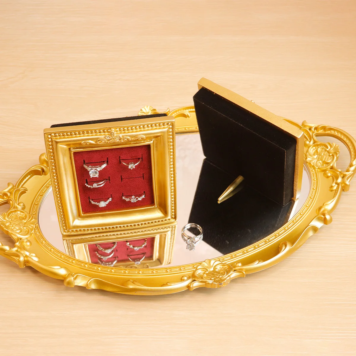 樹脂リングディスプレイスタンドレトロファッションリングディスプレイホルダー高級リングオーガナイザーラックデスクトップ装飾リング収納棚