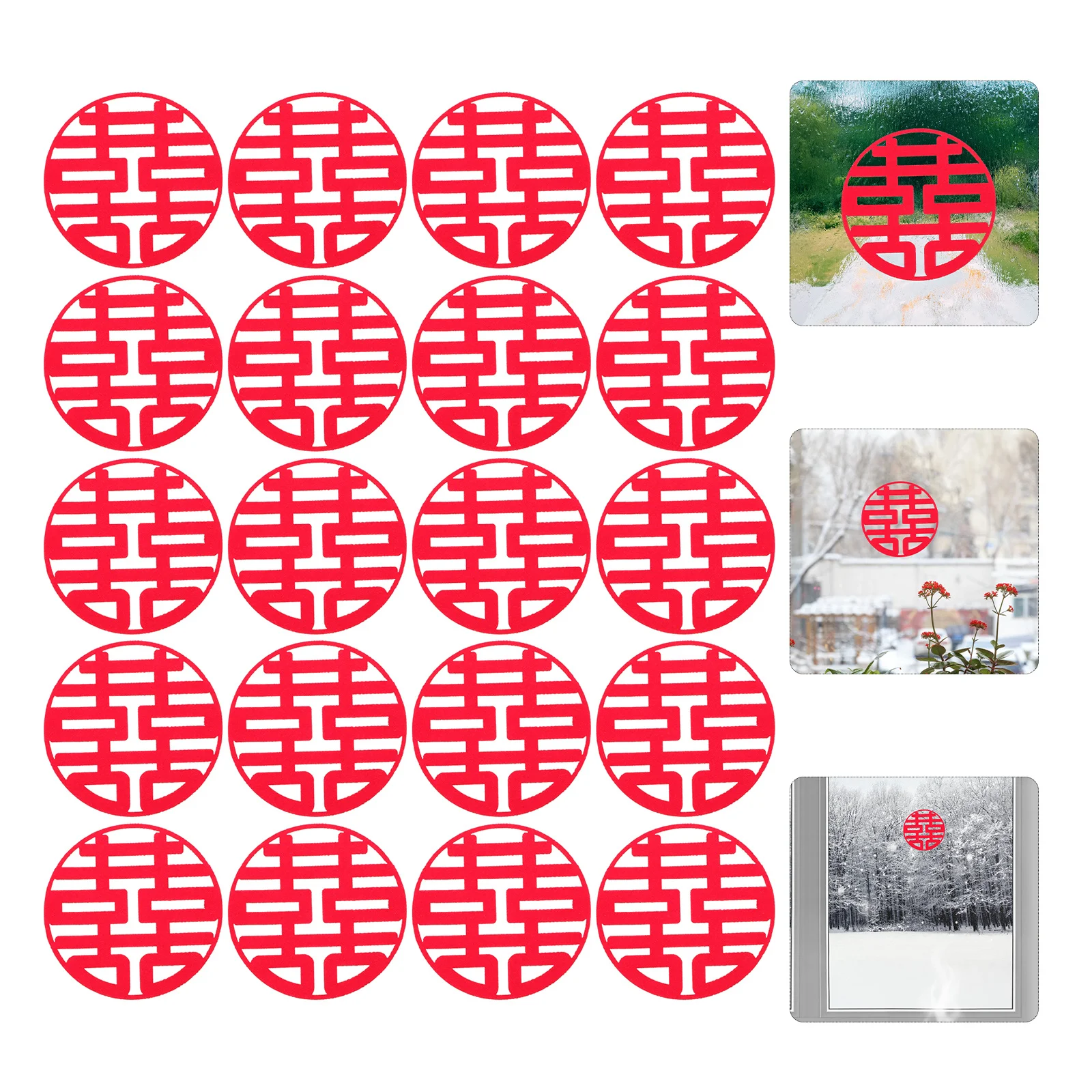30Pcs Chinese Wedding Xi Stickers Non-Woven Red Paper-Cuts Traditional Decorations Happy Festival Atmosphere Wedding Decorations