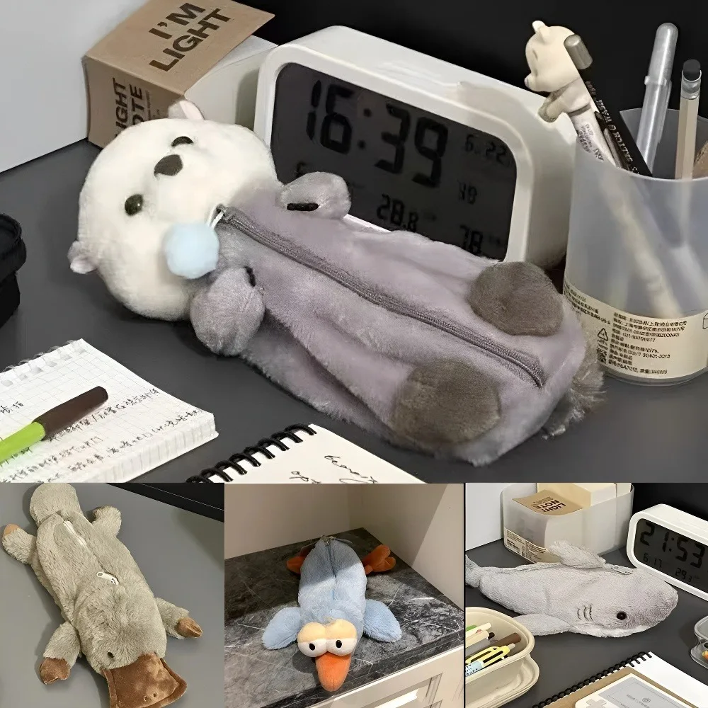 Plush Pen Bag Soft Cute Cartoon Decompression Ins Students Learning Stationery Organizer School Supplies Multi Functional Pouch