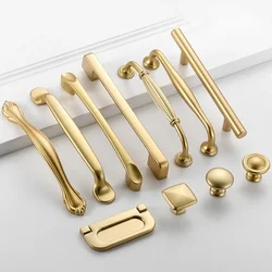 European Style Matte Gold Cabinet Handles Solid Aluminum Alloy Kitchen Cupboard Pulls Drawer Knobs Furniture Handle Hardware