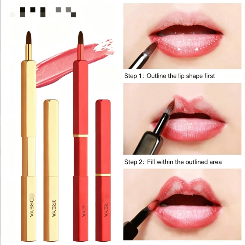 Portable Retractable Lip Brush Pen - Beauty Tool Lip Makeup Brush for On-the-Go Touch-ups