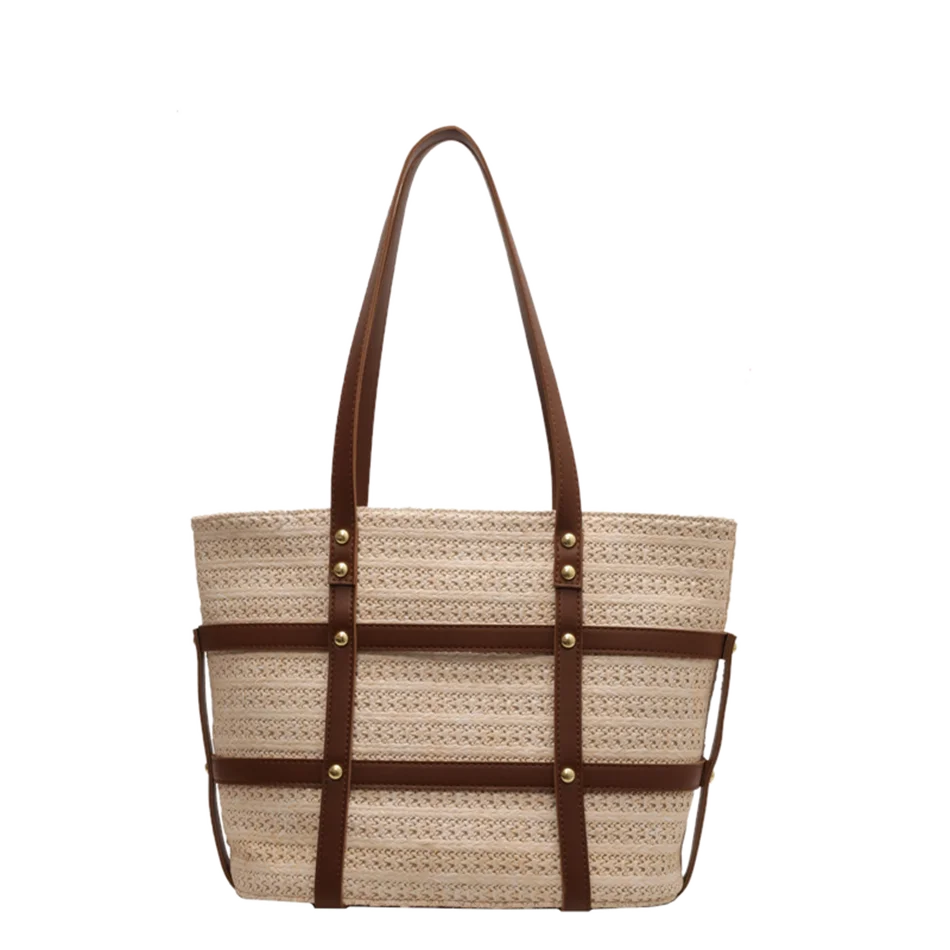 Brand Large Capacity Weave Straw Shoulder Bags for Women Casual Tote Bag Luxury Travel Shopper Beach Bag Handmade Handbags