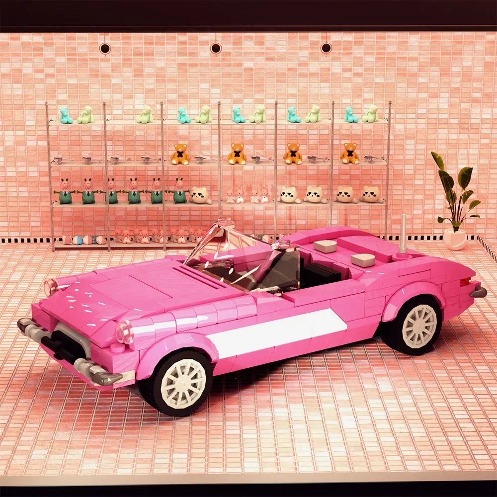 BarbiesPink Corvett Car Building Blocks  Pink Car Building block children\'s DIY puzzle toy decoration model gift