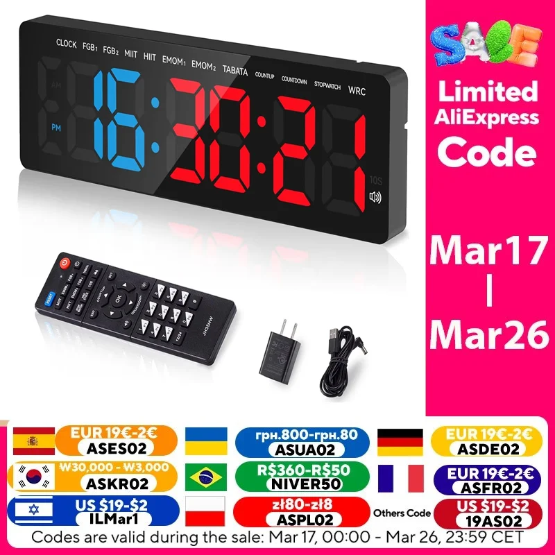 Fitnessstudio-Timer, 8,9 cm großes LED-Display, Wanduhr, Fitnessstudio-Intervall, Workout, Countdown