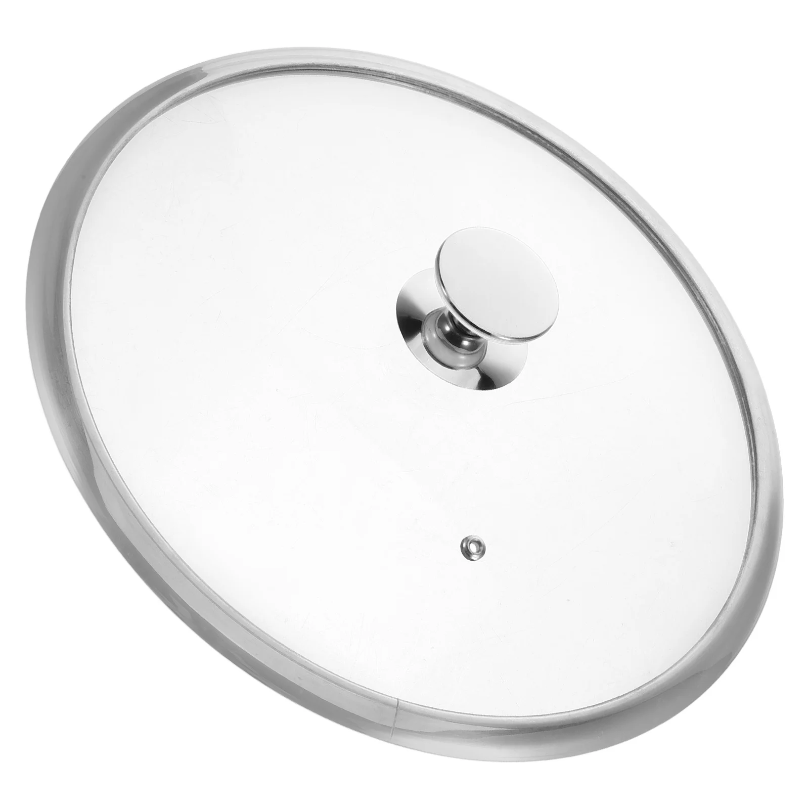 

34Cm Universal Tempered Glass Pan Lid For Woks Pots Skillets Silver Stainless Steel Cover Heat Resistant Food Dome Lid