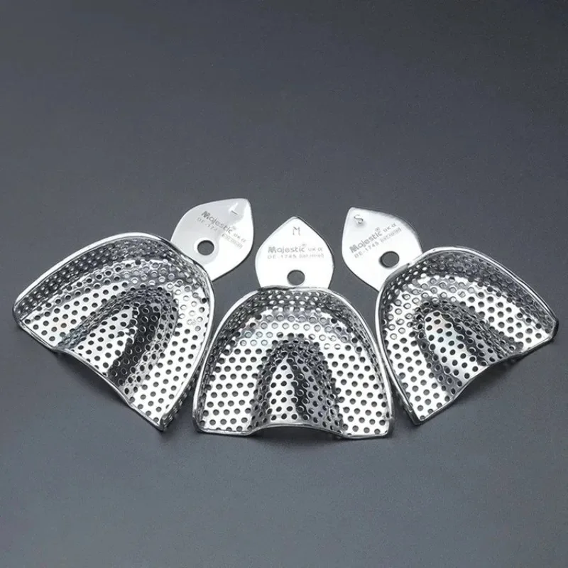 3 Pairs Stainless Steel Dental Impression Trays Upper Lower S/M/L Teeth Holder Autoclavable Denture Teeth Tray Dental Lab Tools