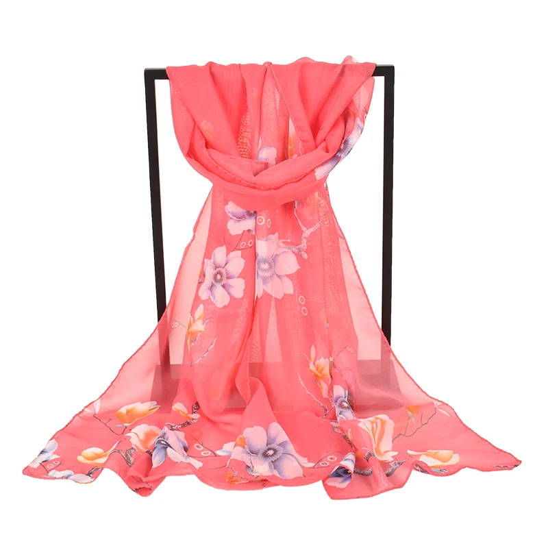 2023 New Fashion Sweet Printed Chiffon Scarves Wholesale Yiwu Women\'s Small Scarves Gift Scarves