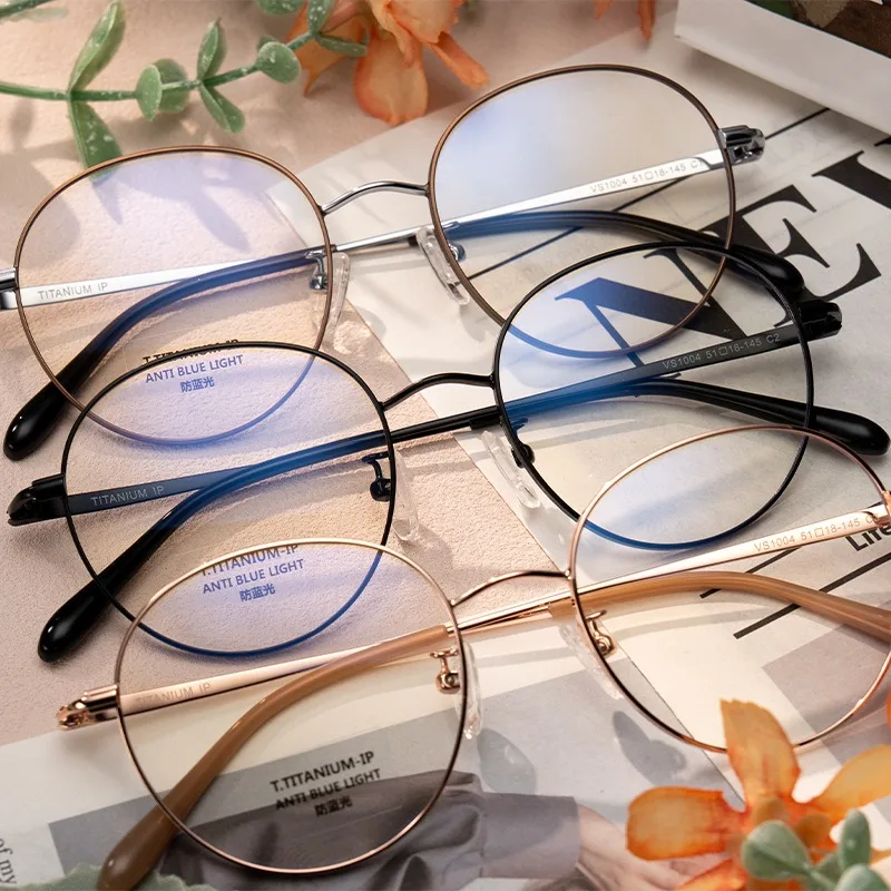 

Retro Anti-blue Light Glasses for Women Without Makeup High-end Look Ultra-light Pure Titanium Small Round Frame Myopia Glasses