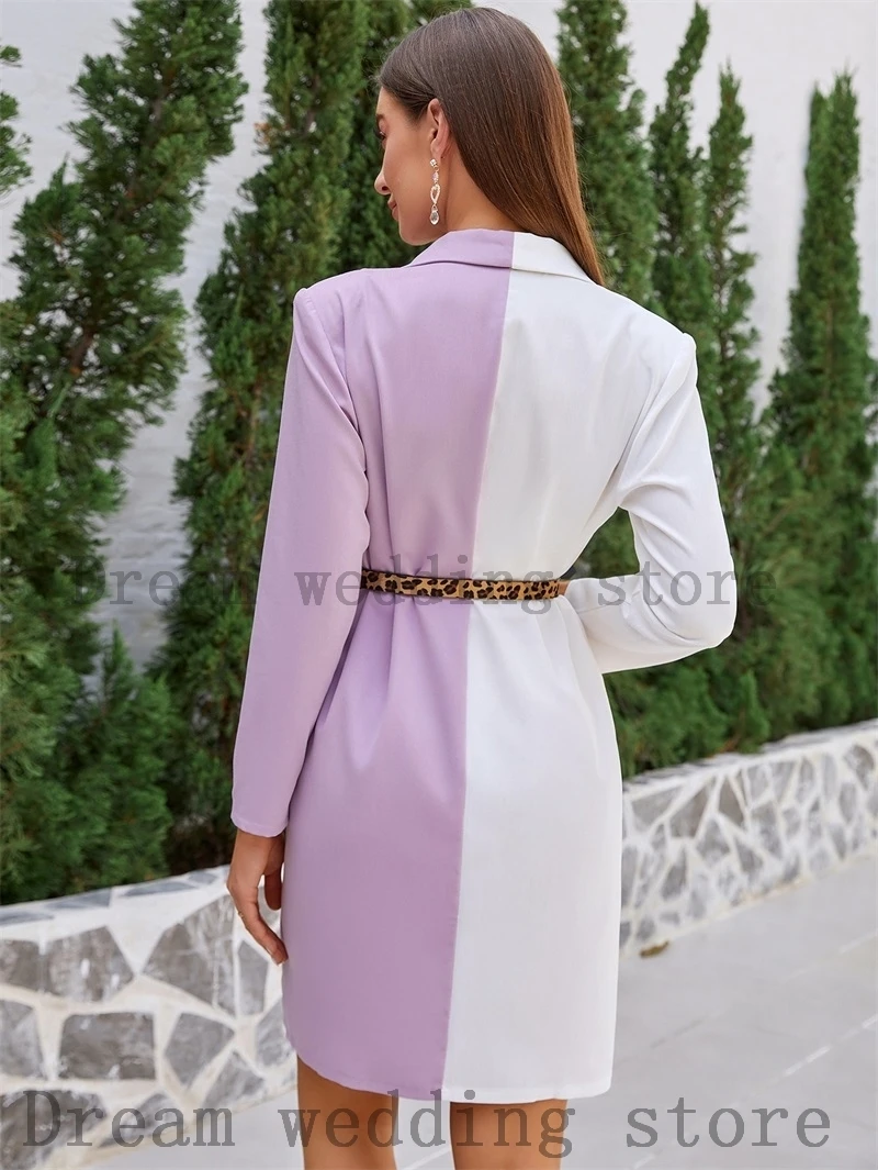 Women Suits 1 Pcs Long Blazer Double Breasted Custom Made Black And Purple Stitching Color Streetwear Prom Dress Jacket Coat