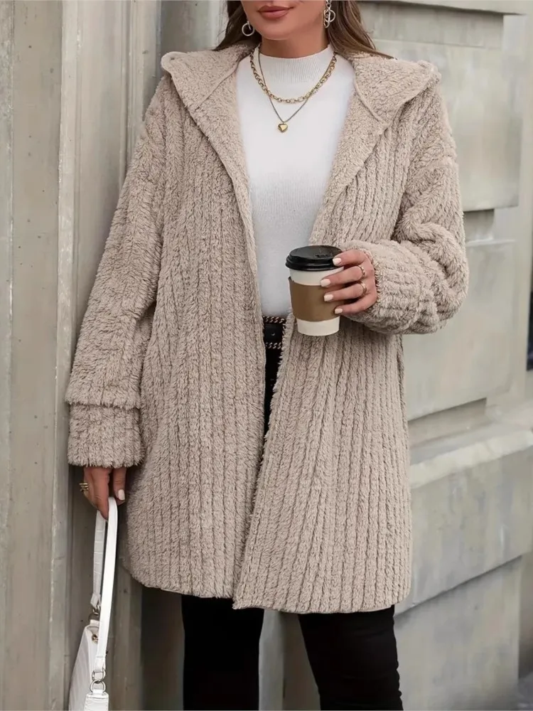 Plus Size Autumn Winter Hooded Coat Women Irregular Pleated Fashion Ladies Jackets Casual Loose Long Sleeve Woman Midi Coats