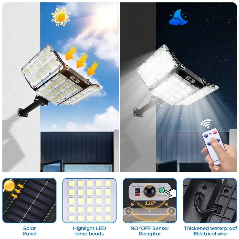 800 LED Bright Solar Lamps Outdoor IP65 Waterproof Motion Sensor Human Energy Efficiency Solar Flood Security Lights Street Lamp