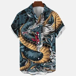 2023 Summer Mens Shirt Hawaiian Short Sleeve 3D Myth Retro Animal Casual Korean Shirts For Men Clothing Camisas Plus Size 5XL