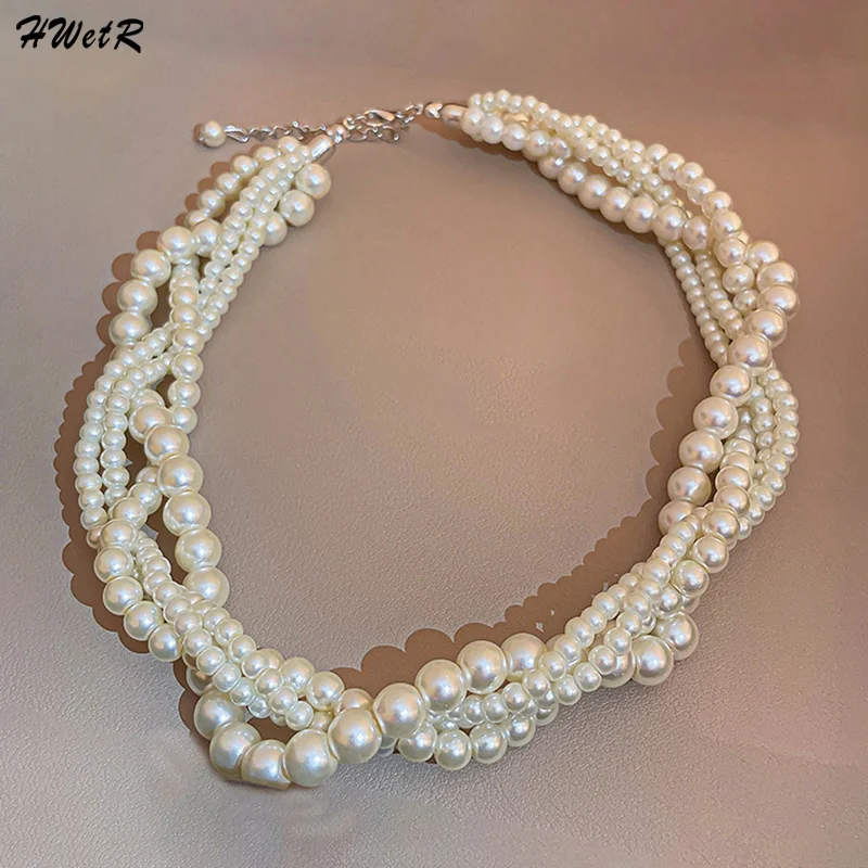 1Pcs Fashion Charm White Twining Pearl Choker Necklaces For Women Geometric Necklaces Weddings Bride Jewelry Accessories