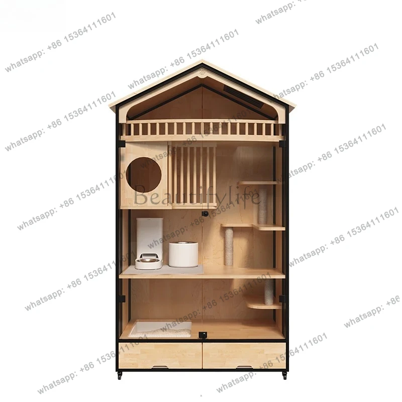 

cat cage solid wood luxury household cabinet cage three-layer panoramic glass large space