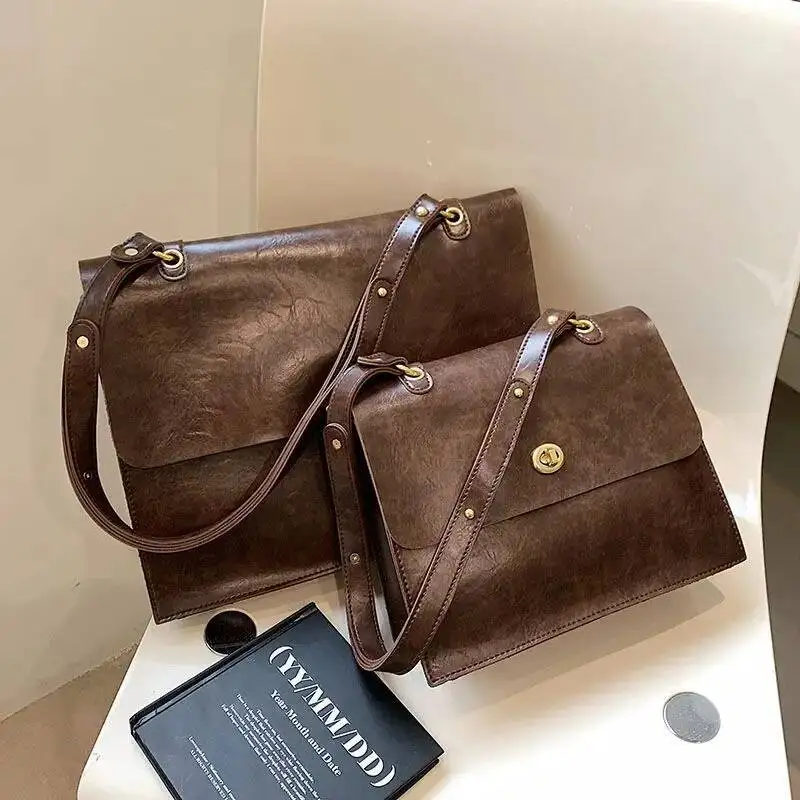 

Bloom Vintage Coffee Shoulder Women Preppy Style Leather Casual Crossbody Bags Female Retro Jk Briefcase Tote Bag Aethetic