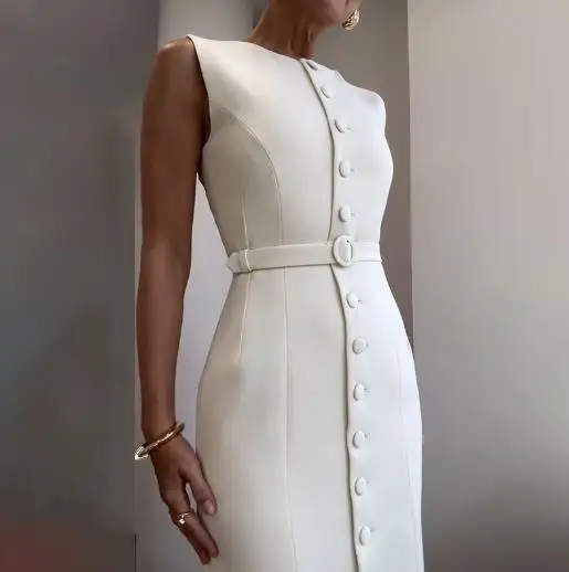 

Woman Elegant Slimming Commuting Dress with Belt 2026 Summer New Daily Clothing Temperament Women's Fashion Dresses