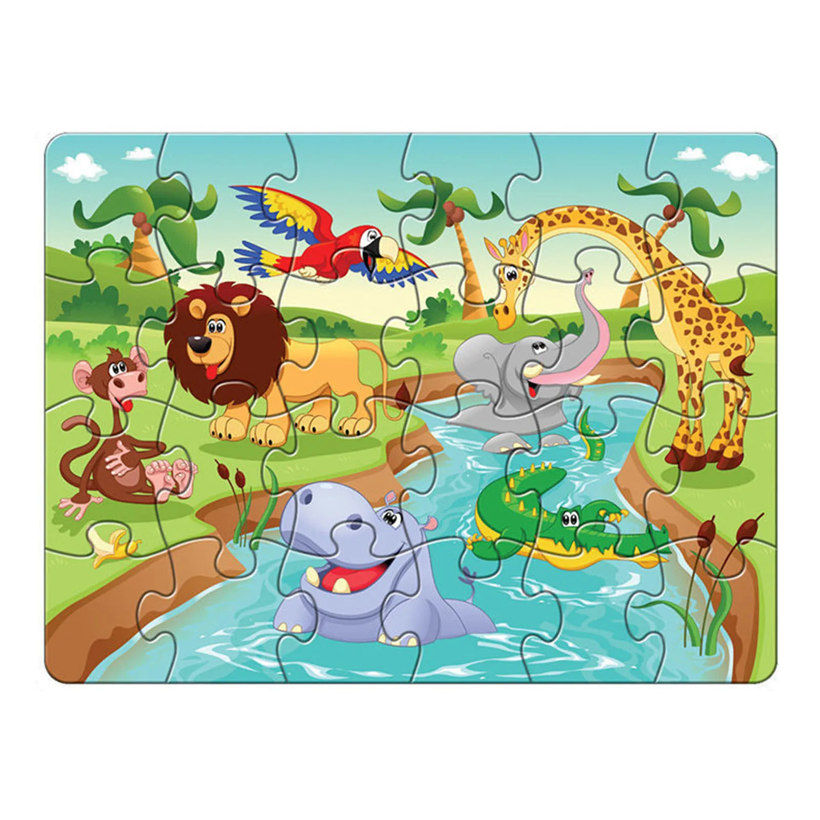 24 buah Jigsaw Puzzles hewan Puzzle Multi-Play susun tinggi blok untuk anak laki-laki dan perempuan permainan yang cocok