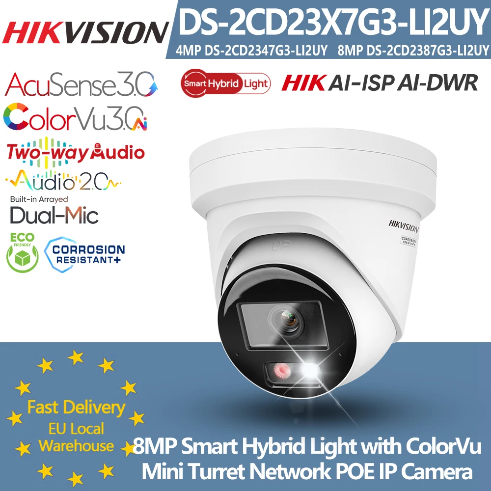 Hikvision DS-2CD2347G3-LI2UY DS-2CD2387G3-LI2UY 4MP 8MP Smart Hybrid Light F1.0 ColorVu3.0 Acusense3.0 Telecamera IP POE di rete