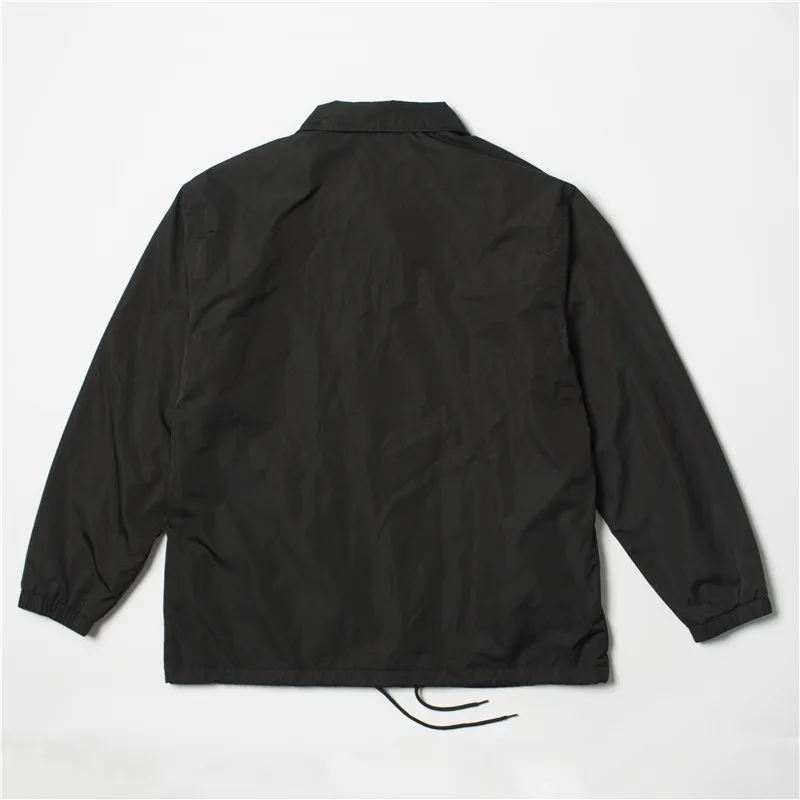 Hip Hop Streetwear Plain Black Coach Jacket Vintage Waterproof Lightweight Windbreaker for Men