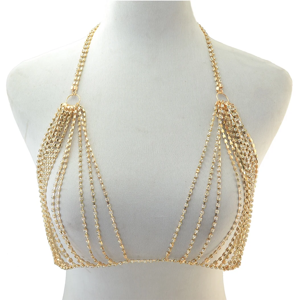 Модные аксессуары, цепочка для тела со стразами, цепочка на грудь, сексуальное бикини, женский многослойный бюстгальтер, аксессуары на груди, аксессуары для одежды