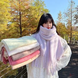 Winter Macaron Thickened Mohair Soft Waxy Fluffy Fashion Scarf Autumn Winter Cold Warm Plush Shawl Solid Color Neck