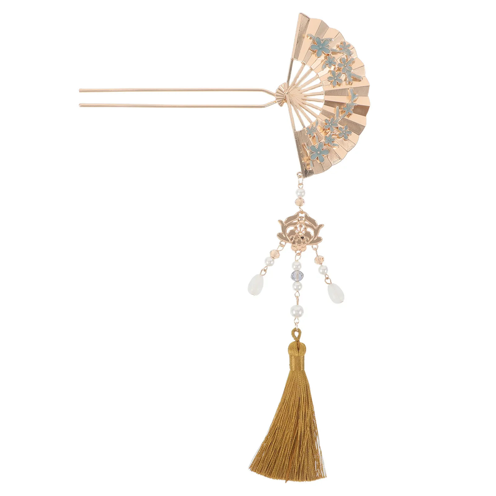 

Традиционная китайская заколка для волос: металлическая веерная заколка с цветком и кисточкой, ретро-аксессуар для женских причесок на банкетах и церемониях