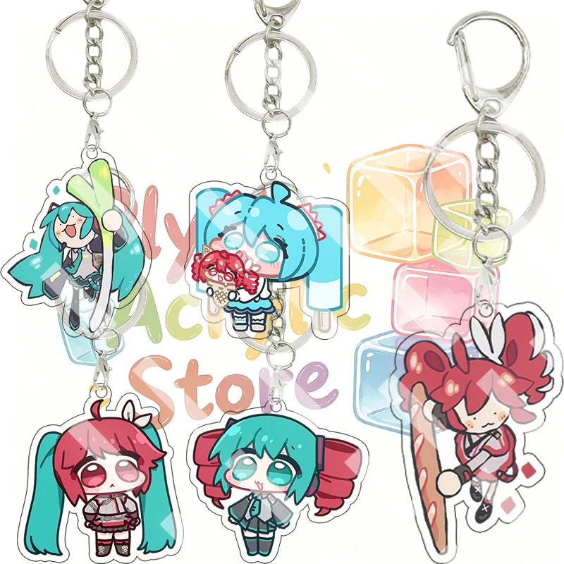 Porte-clés en acrylique thème alimentaire Hatsune Miku Kasane Teto, version Q mignonne, chanteuse virtuelle d'anime, breloque pour sac, cadeaux
