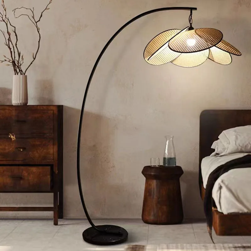 rattan bulbo floor lamp em pe luminarias sala de estar hotel restaurante e27 dropshipping novidade 01