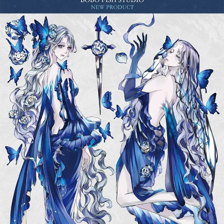 

1 Loop Washi Pet Tape Sample BoBo Fish Blue Butterfly Wing Collage Journal V1tape