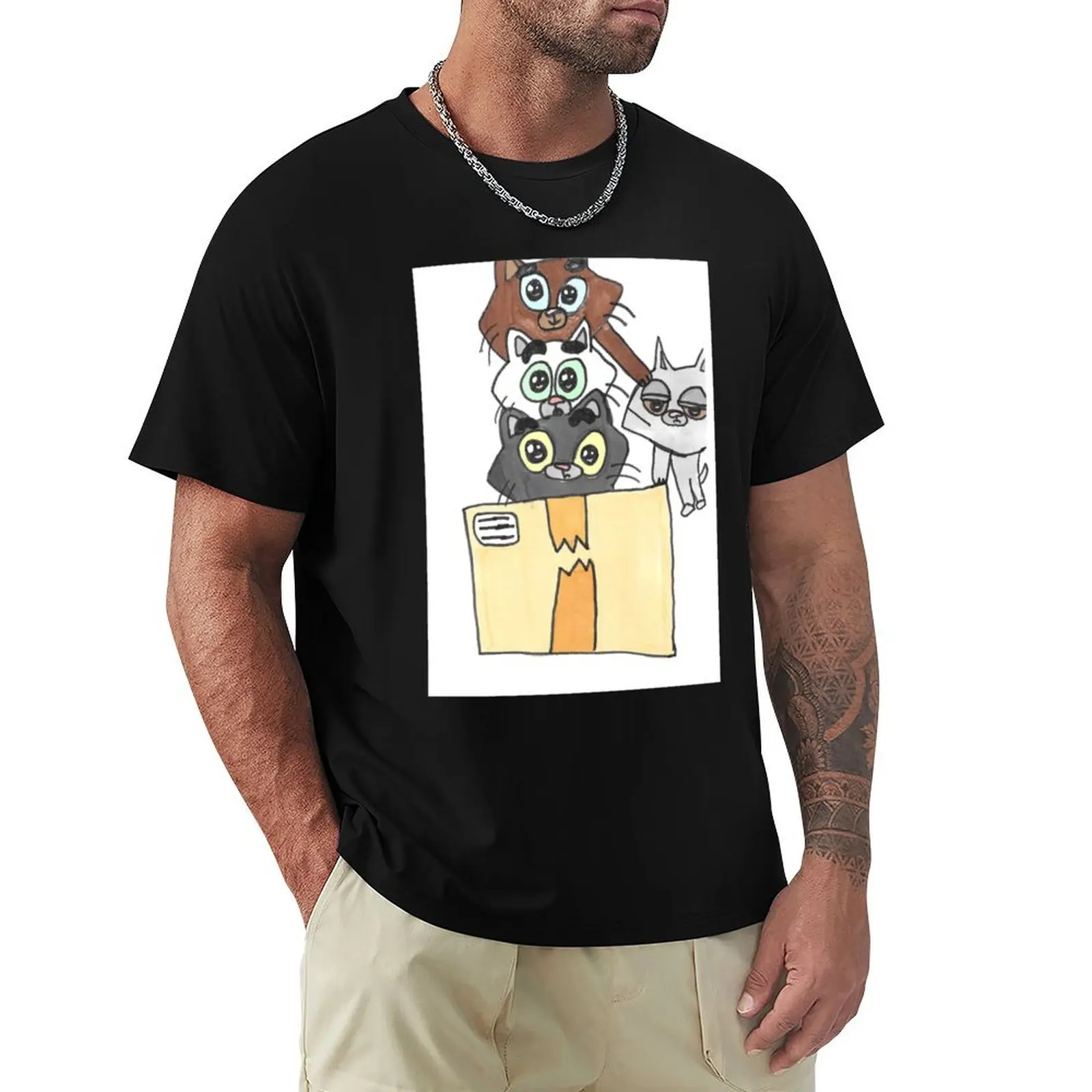 Cute Litter of Kitties in a Box T-Shirt Plus Size Loose Short Sleeve Top