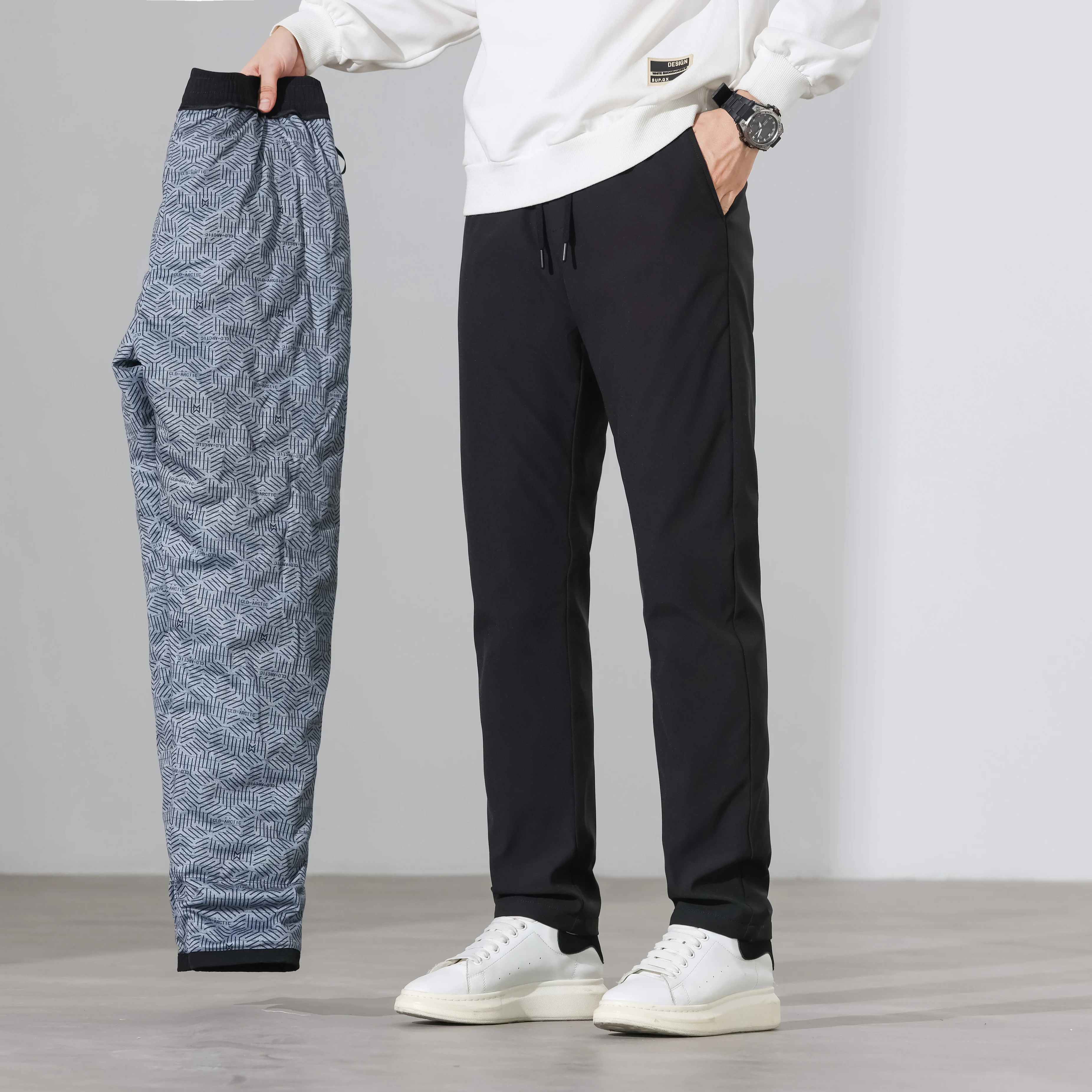 

Ture 90% White Goose Down Trousers Good Quality Winter Men Thick Thermal Straight Pants Elastic Waist Warm Goose Down Pants
