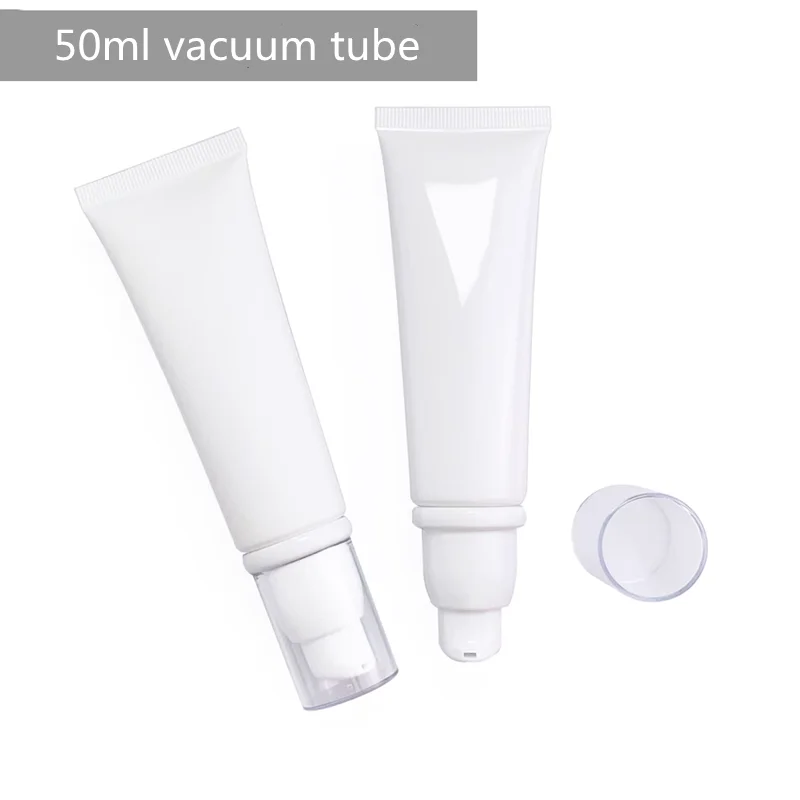 

10-100pcs 50ml Plastic White Soft Tube Empty Foundation Lotion Isolation Cream Tube Squeeze Bottle With Press Vacuum Pump
