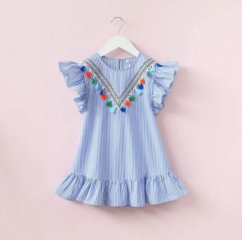 New Kids Dresses for Girls Clothes Summer Girl Stripe Princess Dress Toddler Baby Dress 1 2 3 4 5 6 7 Years Children\'s Clothing