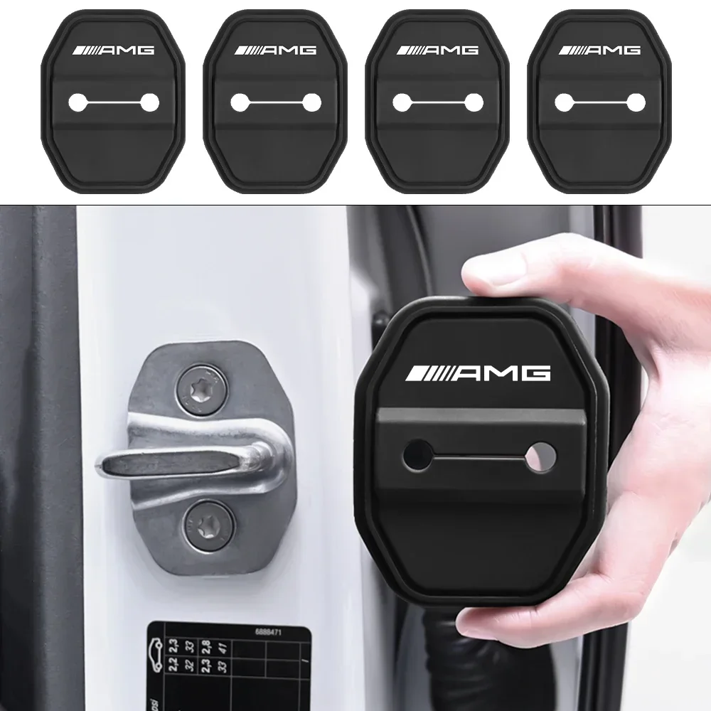 

4PCS Car AMG Emblem Silicone Door Lock Cover Protection Stickers For Mercedes Benz A B C E R G Class CLA GLC GLA W204 W212 W176