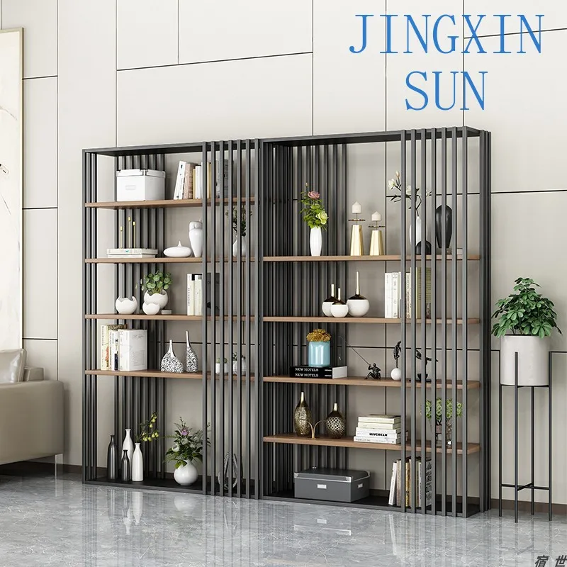 Modern simple wrought iron floor rack light luxury office partition Bogu frame living room industrial style