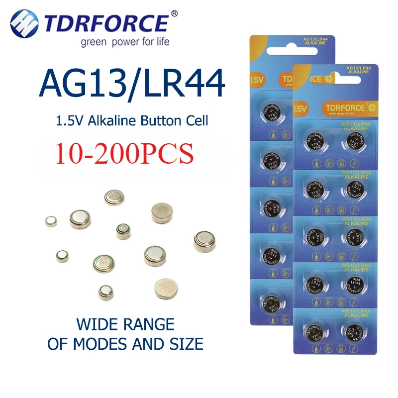 10-200PCS AG13/LR44 Button Batteries 1.5V Alkaline Battery 145mAh Coin Batteries LR1154 for Watches LED Lights Toy
