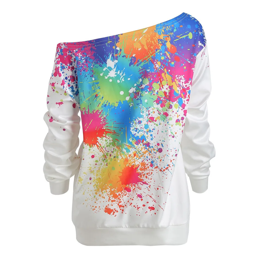 Graffiti Paint 3D Print Hoodies Colorful Ink Splatter Oblique Collar Pullovers Sweatshirt Y2K Streetwear Loose Casual Ropa Mujer