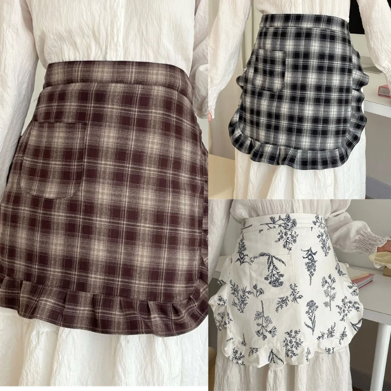

Korean Styles Flower Pattern Cotton Apron With Adjustable Waiststrap For Baristas And Baker Cooking Accessories 87HA