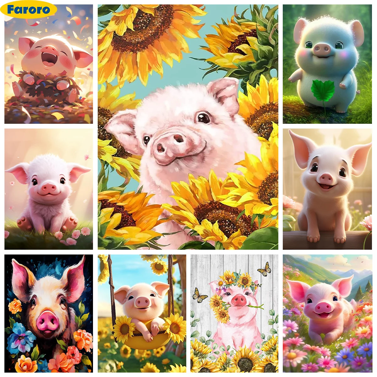 

Cartoon Pig DIY Diamond Painting Pig And Sunflower 5D Diamond Embroidery Cross Stitch Living Room Bedroom Wall Decor Handmade